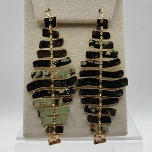 Gold Tone Fishbone Ladder Dangle Earrings Whimsygoth Wedding Guest 3”L
